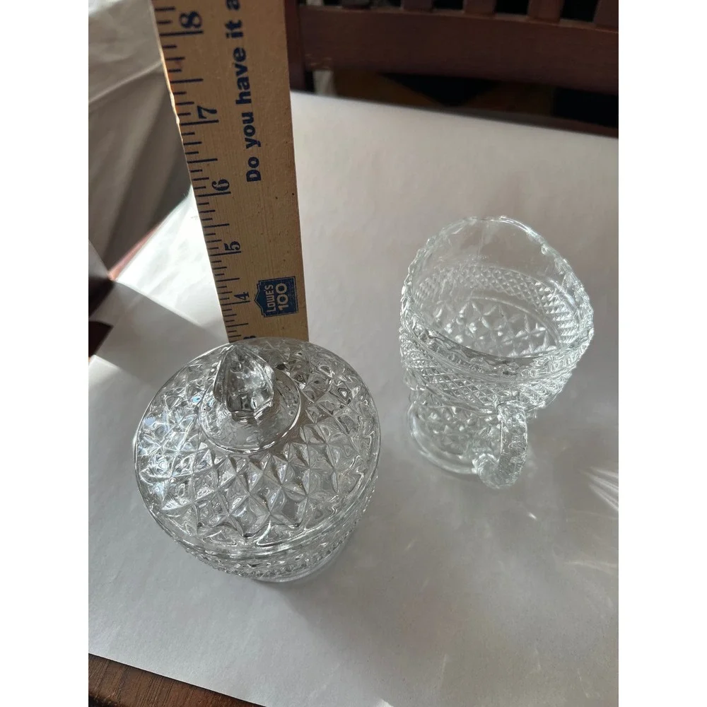 Vintage Crystal Glass Sugar Bowl with Lid and Creamer Pitcher Set‎ Wexford